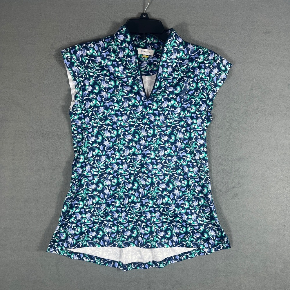 Greg Norman Womens Polo Shirt S/P Blue Green Flamingo Print Sleeveless PlayDry
